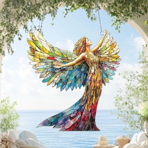 Angel with Wings Acrylic Window Hanging, Heaven Acrylic Window Hanging, Gift for Spiritual Angel Lovers, Gift for Mom, Whimsical Angel Decor