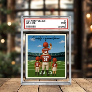 Football n° 1 papa grand-père homme et enfants style carte à collectionner personnalisée bloc acrylique, anniversaire, cadeau de fête des pères pour amateur de football américain