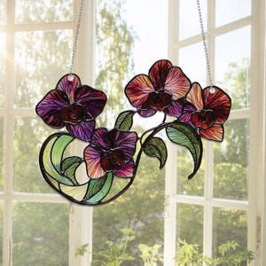 Pink Orchid Acrylic Window Hanging, Floral Window Hanging, Orchid Flower Decoration, Orchid Lover Gift, Botanical Floral Gift