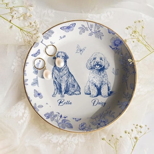 Custom Dog Cat Breed Jewelry Dish, Toile De Jouy Pet Ring Dish, Personalized Dog Cat Mom Gift, Pet Lover Trinket Dish,Pet Gift,Pet Loss Gift