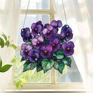 February Month Of Birth Flower Violet Acrylic Window Hanging, Gifts for February birthdays, Birth Floral Home Decor, Gift For Violet lovers