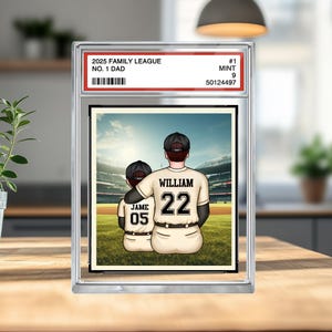 Baseball No. 1 Dad Grandpa Man & Kids Karta kolekcjonerska, spersonalizowana tabliczka akrylowa, wymarzona drużyna taty, sportowy prezent na dzień ojca dla taty