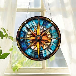Nautical Compass Window Hanging, Nautical Compass Decor, Nautical Star Wall Art, Beach Decor Oceanside, Rustic Farmhouse, Travel Lovers Gift