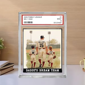 Carte de baseball personnalisée pour papa et enfants, plaque acrylique pour papa n° 1, cadeau personnalisé pour la fête des pères, présentoir de style carte à collectionner, cadeau pour mari