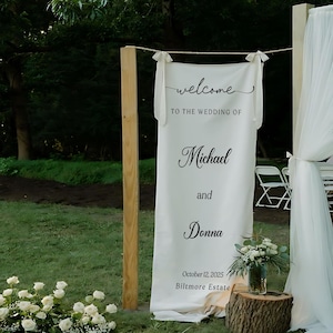Personalized Wedding Sign, Custom Fabric Wedding Welcome Sign, Wedding Decor, Modern Ceremony Sign, Rustic Fabric Sign,Outdoor Wedding Decor