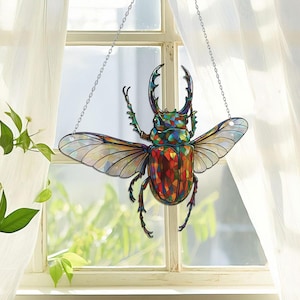 Chalcosoma Atlas Beetle Acrylic Window Hanging, Gift For Insect Lover, Gothic Nature Decor, Entomology Window Art, Gift for Bug Collector