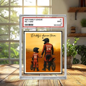 Carte à collectionner papa n° 1, cadeau pour père et enfant de moto cross, souvenir personnalisé de l'équipe de course, présentoir de l'équipe de rêve, cadeau moto, cadeau papa motocross
