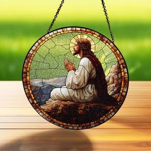 Jesus Praying Stained Glass Suncatcher, Gift for Christian Friend, Christian Window Art, Christian Window Art for Prayer Room, Catholic Gift