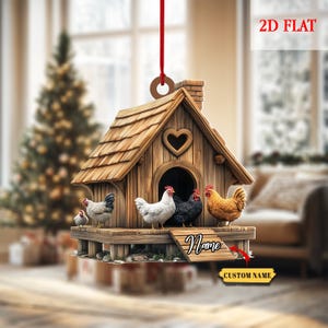 Ornamento piatto 2D personalizzato per fattoria di polli natalizi, amante dei polli, regali di addobbi natalizi per polli per agricoltori, regalo per amanti della fattoria