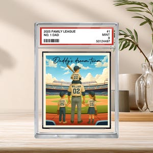 Targa in acrilico personalizzata con il numero 1 del baseball, stile carta da collezione "Dad & Kids", regalo per la festa del papà per papà appassionati di baseball, regalo per marito.