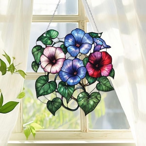 Morning Glory Window Hanging, Flowers Acrylic Window Hanging Art Decoration, Morning Glory Flower Ornament, Gift for gardener, Gift For Mom