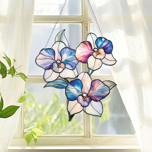 Orchid Flower Acrylic Window Hanging, Botanical Home Decor, Gift for Nature Lovers, Flower Lover Decor, Natural Lover Gift, Gift For Mom