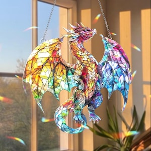 Dragon Hologram Window Hanging, Dragon Gift, Halloween Dragon Ornament, Dragon Acrylic Suncatcher, Fantasy Dragon Hanging, Halloween Decor