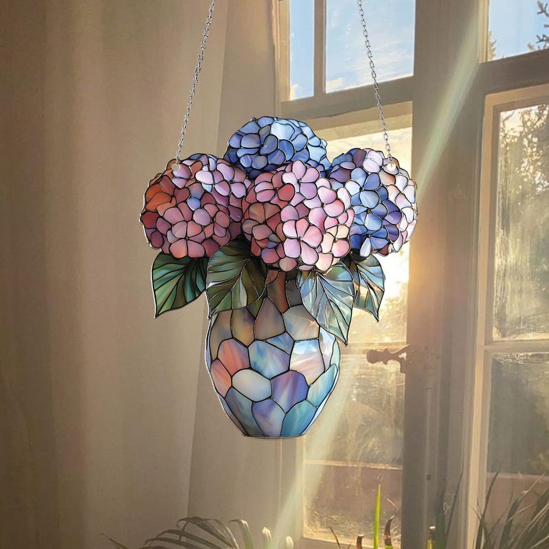 Hydrangea Window Display Hydrangea Flowers Acrylic Window Hanging, Hydrangea Home Decor, Kitchen ...