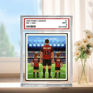 Tarjeta coleccionable de papá e hijos del equipo de fútbol número 1, placa de bloque del equipo de papá, regalo del día del padre, figura de fútbol personalizada, regalo para esposo, regalo de fútbol para papá.
