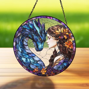 Dragon Glass Suncatcher, Dragon Lovers Gift, Dragon Inspired Art, Dragon Ornament, Fantasy Dragon Window Hanging, Ornament Gift for Mythical