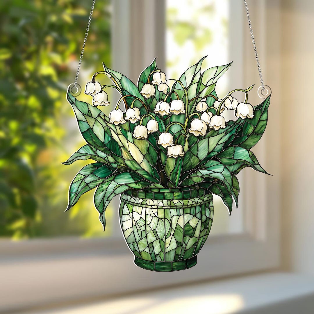 Lily of the Valley Vase Acrylic Window Hanging, Butterfly Lovers Gifts ...