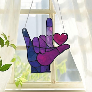 Zeichensprache ASL Ich liebe dich Acryl Fensterbehang, Zeichensprache Geschenk, ASL Geschenk, ASL Lehrer, Amerikanische Zeichensprache, Love&Peace Handzeichen