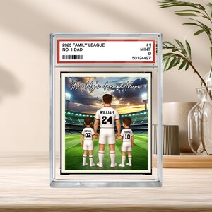 Soccer No.1 Dad Grandpa Man And Kids Trading Card Style Personalized Acrylic Block, Fathers Day Gift For Soccer Dad, Family Plaque Decor