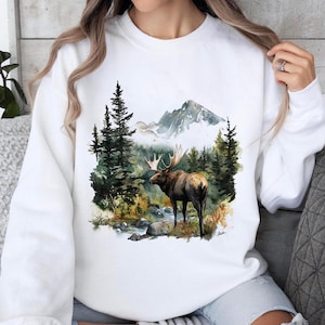 Deer Wilderness Scene Sweatshirt, Vintage Animal 90s Shirt, Boho Deer Lover Gift Shirt, Retro Buck And Doe Deer Sweatshirt