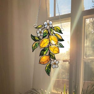 Lemon Branch Acrylic Window Hanging, Lemon Ornament, Lemon Lover Gift, Summer Home Decor, Lemon Branch Gift, Mother&#39;s Day Gift, Gift For Mom