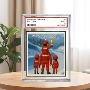 Plaque acrylique personnalisée de style carte à collectionner, papa, grand-père et enfants, cadeau d'anniversaire pour la fête des pères, cadeau bobsleigh