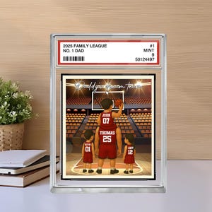 Basket-ball n° 1 papa grand-père homme et enfants style carte à collectionner personnalisé bloc acrylique, cadeau d'anniversaire de fête des pères pour amateur de basket-ball