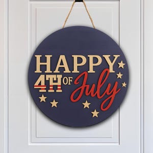 Letrero de bienvenida patriótico para puerta: letrero rústico de madera en rojo, blanco y azul para el 4 de julio, Día de los Caídos, decoración de verano para puerta, regalo del 4 de julio.