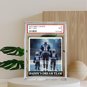 Hockey n° 1 papa grand-père homme et enfants style carte à collectionner personnalisé bloc acrylique, cadeau d'anniversaire de fête des pères pour amateur de hockey joueur de hockey