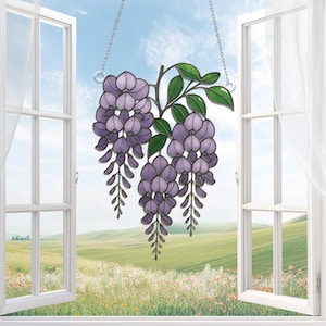 Wisteria Branch Bouquet Acrylic Window Hanging, Gift for Nature Lovers, Wisteria Home Decor, Grandma Mom Birthday Gift, Wisteria Lover Gift