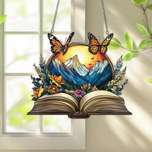Book Acrylic Window Hanging, Bookaholic Ornament, book lover Fantasy Book Reader Gift, Bookshelf Decor, Book Lover Gift, Bookish Gift Decor