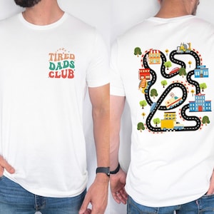 お父さん用レーシングシャツ、Tired Dads Club 2面シャツ、キッズおもちゃの車のスウェットシャツ、おもちゃの車のマッサージシャツ、厚手のユニセックスクルーネックTシャツ