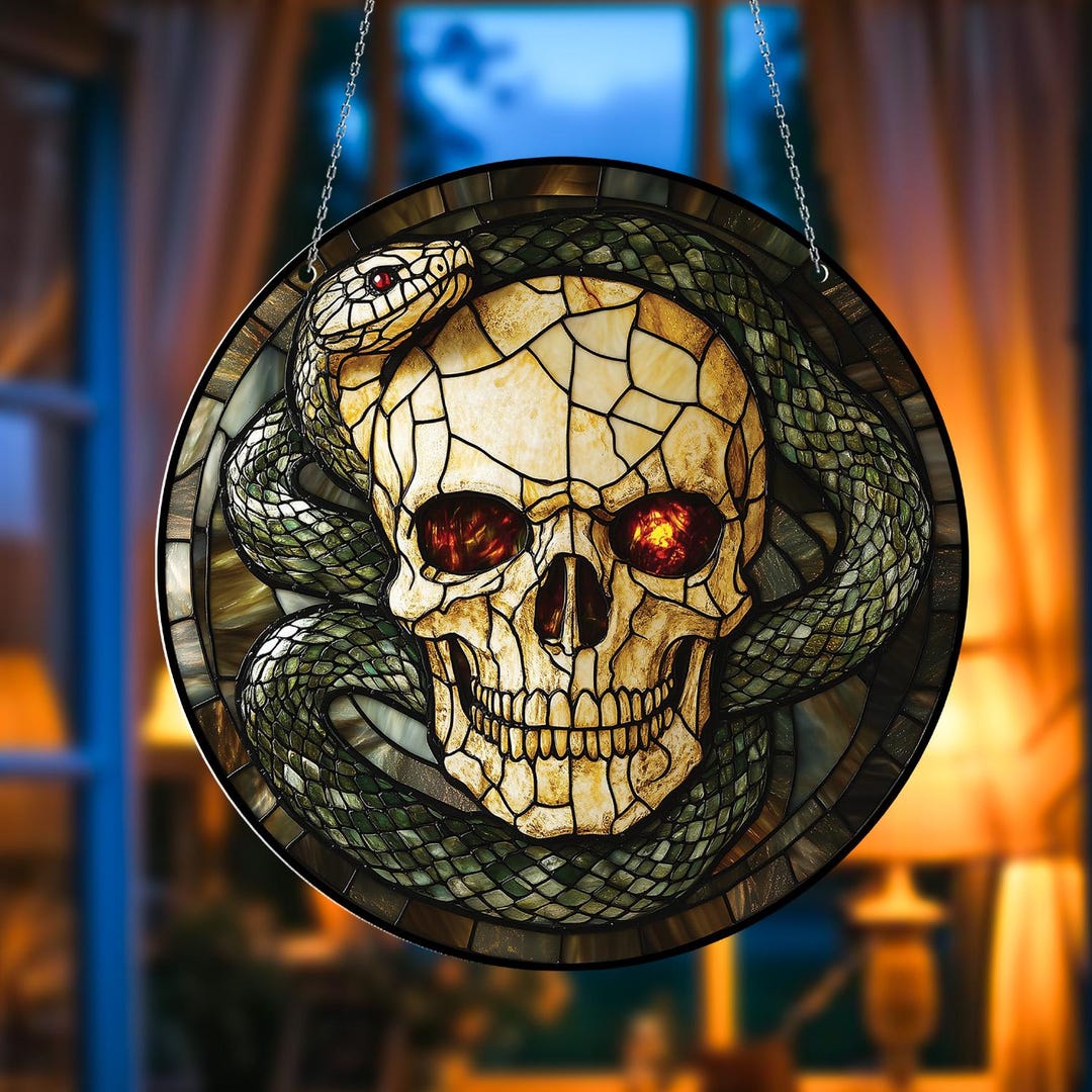 Snake Window Display Snake and Skull Acrylic Window Hanging, Gothic Halloween Decor, Creepy ...