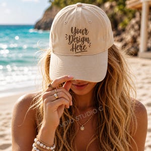 Yupoong 6245CM Stone Dad Hat Mockup | Beige Baseball Cap (Digital Download)