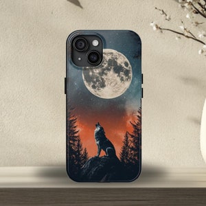 Wolf Phone Case, Wolf Howling at the Moon Phone Cover, Gift for Wolf Lovers, iPhone 15 14 13 12 11 Pro Max Plus Mini, Samsung Galaxy