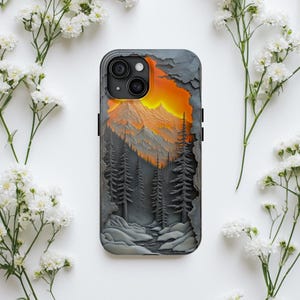 Mountain Phone Case Mountain And Trees PRINT Nature Phone Protector Rustic Moon Cover Forest Phone Case Forest Gifts Tree Phone Case