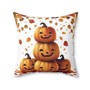 Pumpkin Pillow, Halloween Decor, Autumn Leaves Cushion, Cute Fall Pillow, Spun Polyester Square Pillow, Autumn Home Decor
