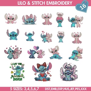 Stitch with Heart Embroidery Design, Stitch Lilo Embroidery Machine File, Cute Baby Stitch Heart Embroidery, Digital Embroidery Patterns