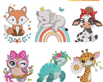 Diseños de bordado de animales adorables para la habitación de tu bebé (descarga instantánea)