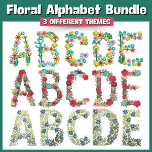 3 juegos de diseños de bordado del alfabeto de flores de la A a la Z, diseños de bordado a máquina, tamaño de 3, 4 y 5 pulgadas, letras mayúsculas del alfabeto de la A a la Z