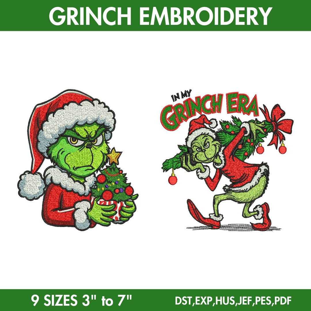 Grinch Embroidery Design Bundle: 2 Christmas Patterns, 9 Sizes (instant ...