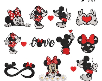 Mickey & Minnie Stickmuster Stickdateien | 10+ süße Disney-Maus-Muster | Mickey Stickdatei, Maschinenstickerei, Instant Download, 9 Größen
