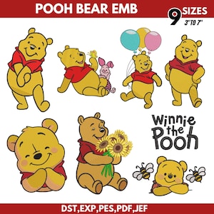 Retro Pooh Bear Embroidery Designs, Disney Tigger Embroidery, Bear With Ballons and Flowers Embroidery (Instant Download) 9 Sizes