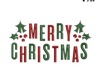 Merry Christmas Machine Embroidery Design, Christmas Embroidery Design, Instant Download, 4 Sizes