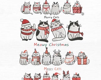 Diseño de bordado de gatos navideños, juego de 4 (descarga instantánea)
