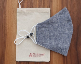 Hemp- Organic Cotton Face Mask - Vegan - Denim - Lead Free - Three layer face mask -