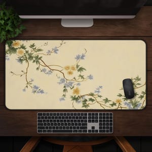 Watercolour Floral Vintage Art Desk Mat | Cottagecore Mouse Pad | Botanical Floral Pattern Keyboard Mat| Decor For Office & Desk Accessories