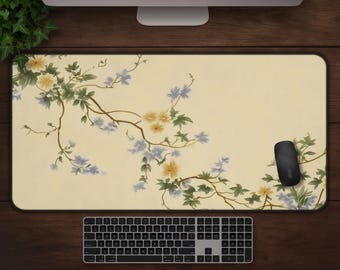 Watercolor Floral Desk Mat | Vintage Botanical Cottagecore Office Decor