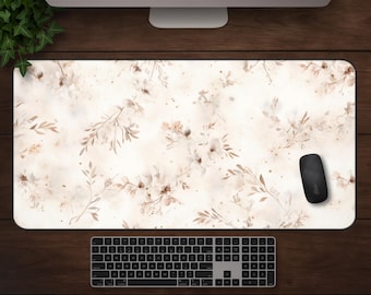 Beige Floral Desk Mat | Cottagecore Botanical Mousepad
