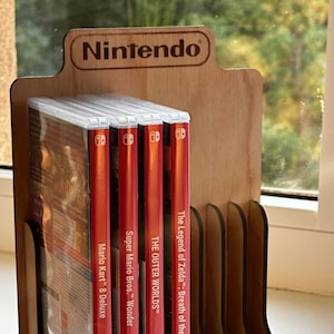 Support de jeu pour Nintendo Switch découpé au laser - fichier SVG bricolage pour rangement dans une boîte de 10 jeux - organisateur en bois ou acrylique - Design minimaliste compact